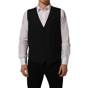 Dolce & Gabbana Black Wool Stretch Waistcoat Formal Men's Vest
